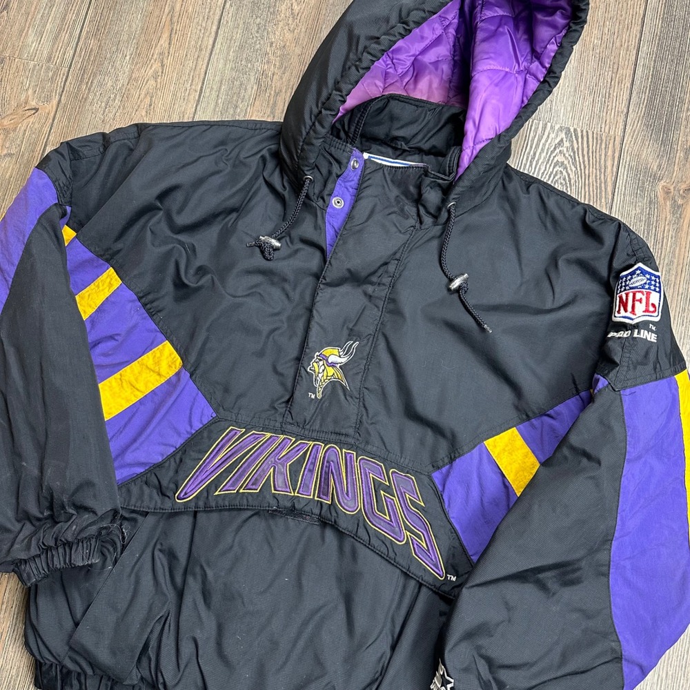 NFL Pro Line Vintage Minnesota Vikings Starter Puffer Jacket Half Zip Black‎ Med